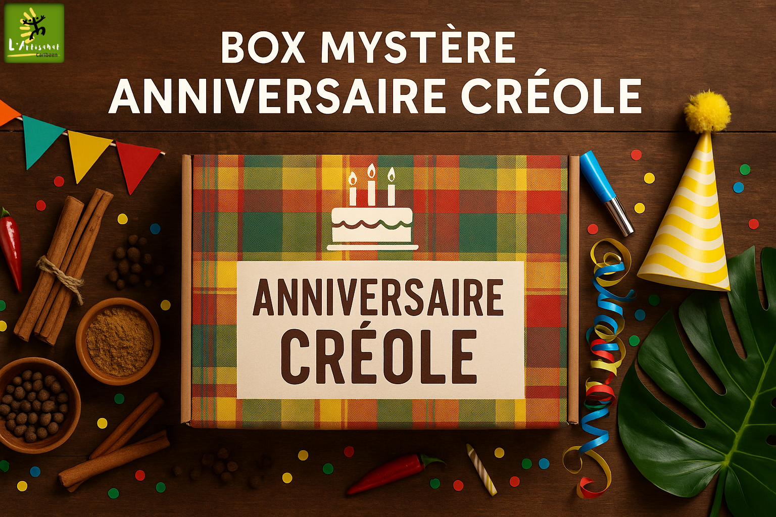 Box Mystère Anniversaire Créole 60 % de surprises, édition trimestrielle