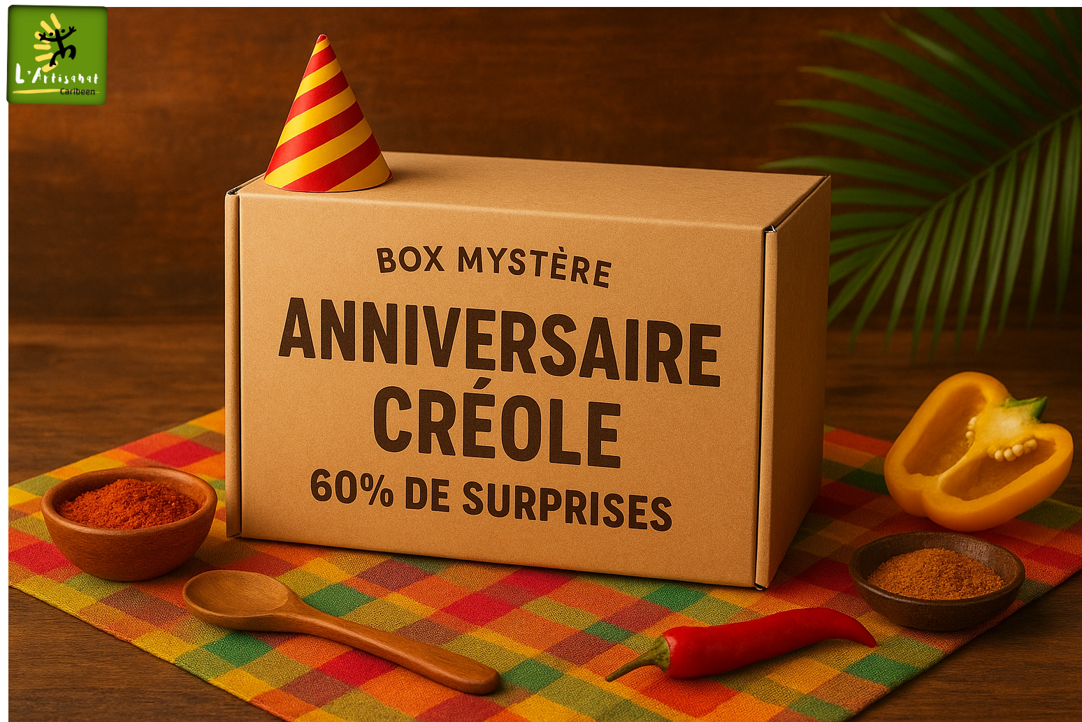 Box Mystère Anniversaire  Créole 60 % de surprises, édition trimestrielle