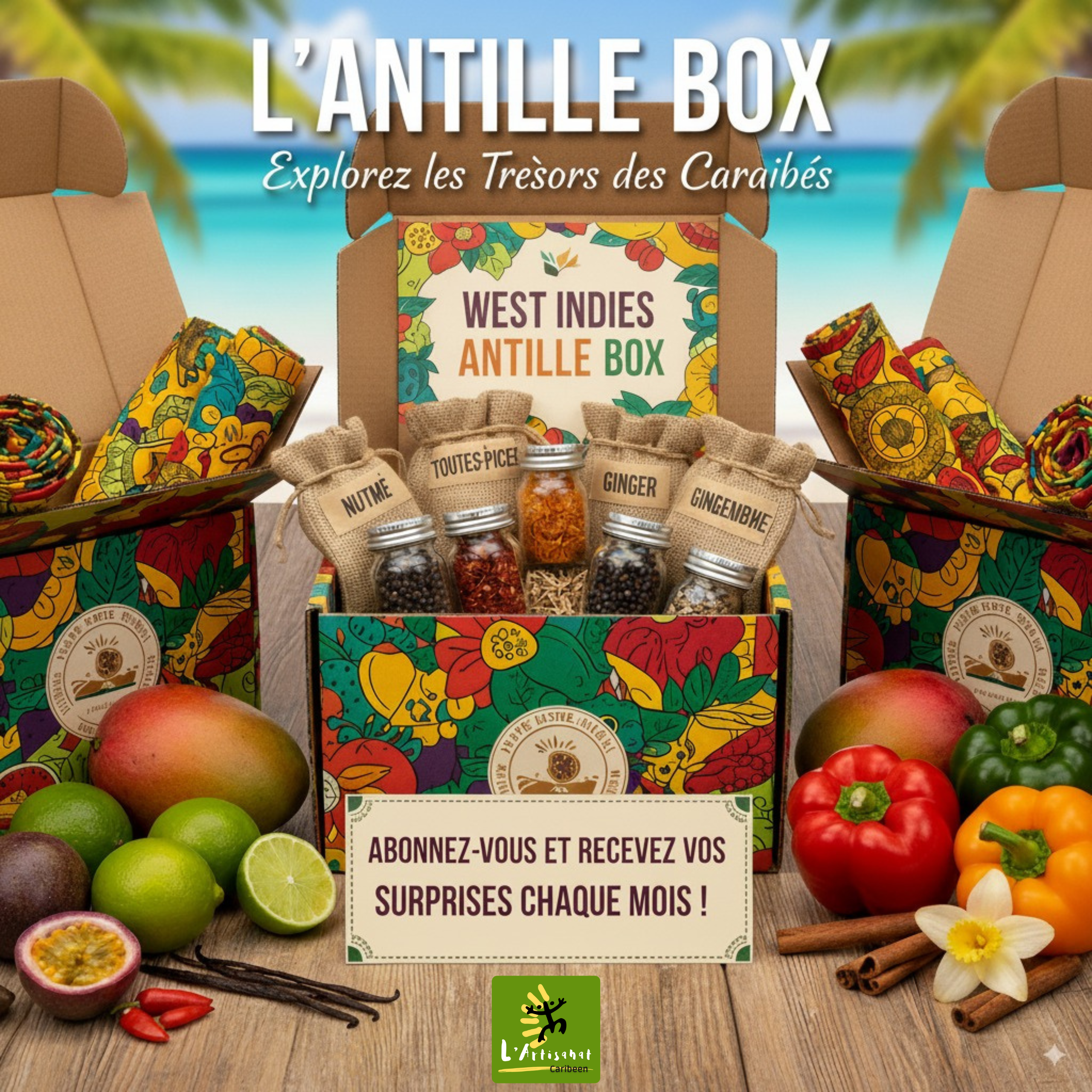 Box Mystère Petit-déjeuner Créole – 60 % de surprises, édition trimestrielle